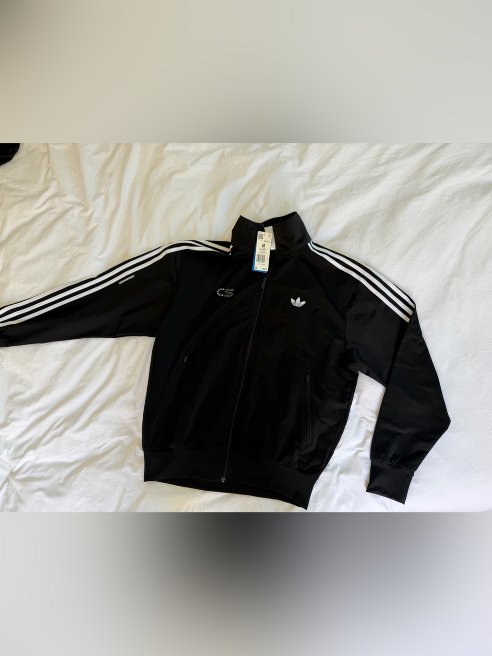 adidas Black Track Jacket Firebird TT with White Three-Stripes size M